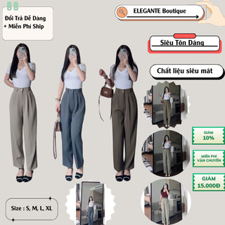 Quần Baggy Nữ Lưng Cao Dáng Công Sở Chất Liệu GOLD Nhật Mềm Mịn Siêu Tôn Dáng ELEGANTE