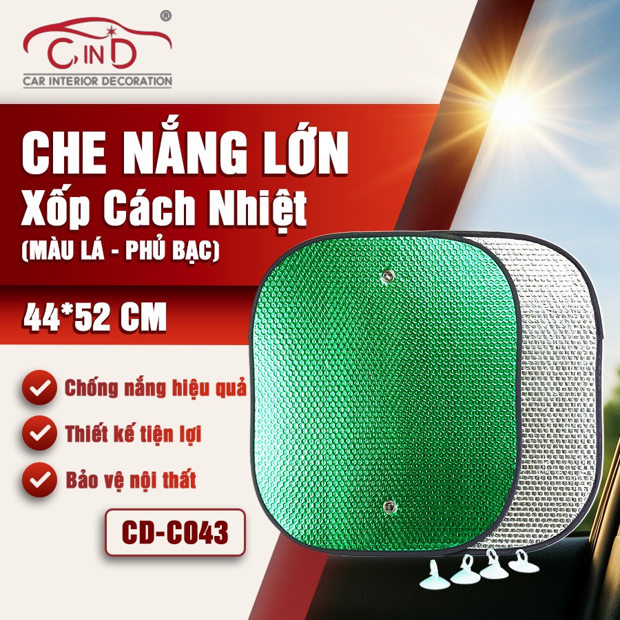 Combo 2 Tấm Che Nắng Ô Tô Xốp Cách Nhiệt Tròn Lớn Màu Lá Phủ Bạc CIND CD-C043 (44x52cm)