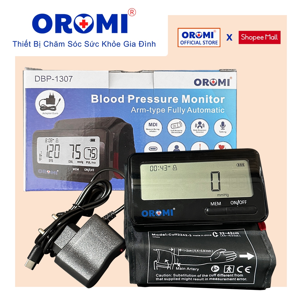 Máy Đo Huyết Áp Tự Động OROMI DBP-1307 – Bộ Đo Huyết Áp Điện Tử Không Dây Có AI Tiếng Việt
