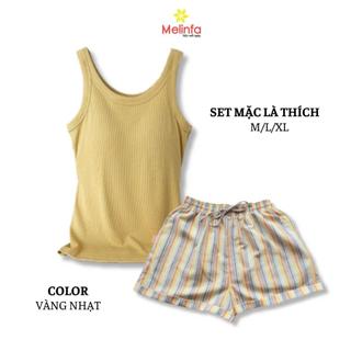 Set bộ đồ mặc nhà áo ba lỗ quần short vải Viscose thoáng mát mặc mùa hè