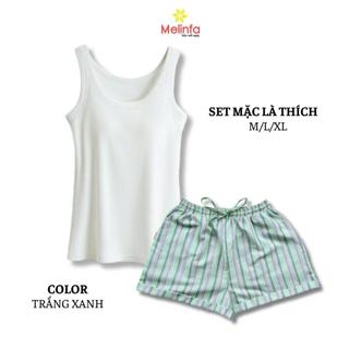 Set bộ đồ mặc nhà áo ba lỗ quần short vải Viscose thoáng mát mặc mùa hè