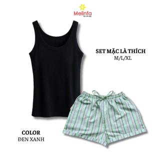Set bộ đồ mặc nhà áo ba lỗ quần short vải Viscose thoáng mát mặc mùa hè