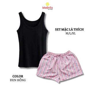Set bộ đồ mặc nhà áo ba lỗ quần short vải Viscose thoáng mát mặc mùa hè
