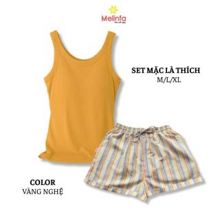Set bộ đồ mặc nhà áo ba lỗ quần short vải Viscose thoáng mát mặc mùa hè