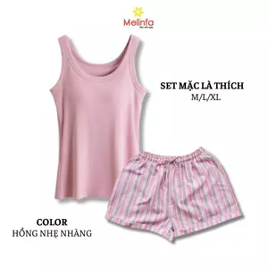 Set bộ đồ mặc nhà áo ba lỗ quần short vải Viscose thoáng mát mặc mùa hè