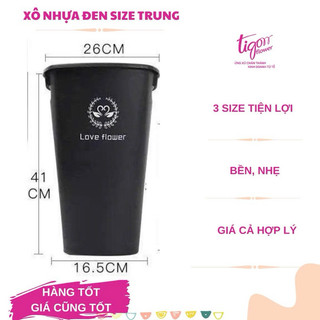 [5XODENTRUNG] - Combo 5 xô nhựa đen chữ nhỏ đựng hoa, lá, decor nhà cửa, cửa hàng size trung (16.5x26x41cm)
