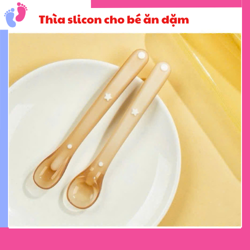 Bộ 1 và 2 Thìa Silicone Dẻo Mềm Cho Bé Ăn Dặm saubabi