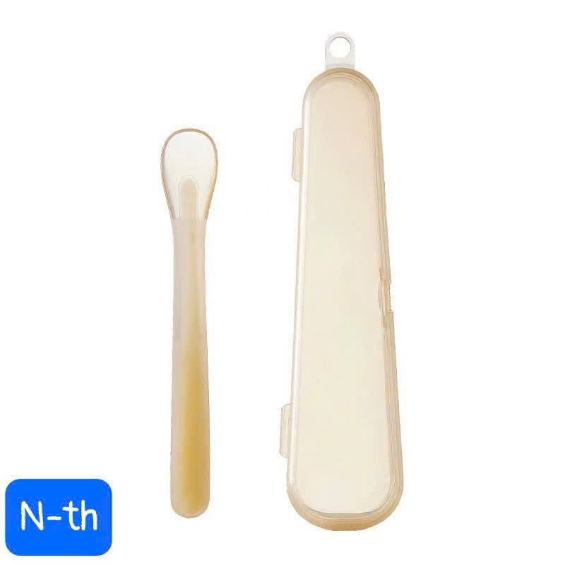 Bộ 1 và 2 Thìa Silicone Dẻo Mềm Cho Bé Ăn Dặm saubabi