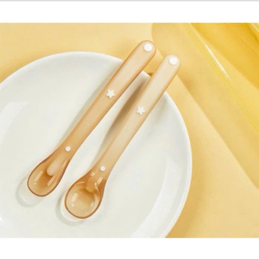 Bộ 1 và 2 Thìa Silicone Dẻo Mềm Cho Bé Ăn Dặm saubabi