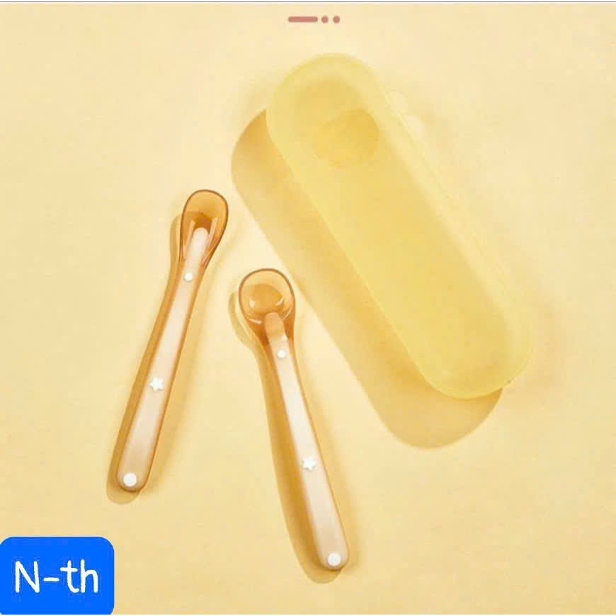 Bộ 1 và 2 Thìa Silicone Dẻo Mềm Cho Bé Ăn Dặm saubabi
