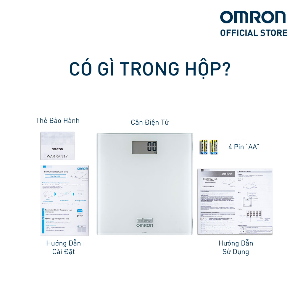 Cân Điện Tử Chỉ Số BMI OMRON HN-300T2 - Kết Nối Điện Thoại - Thương Hiệu Nhật Bản