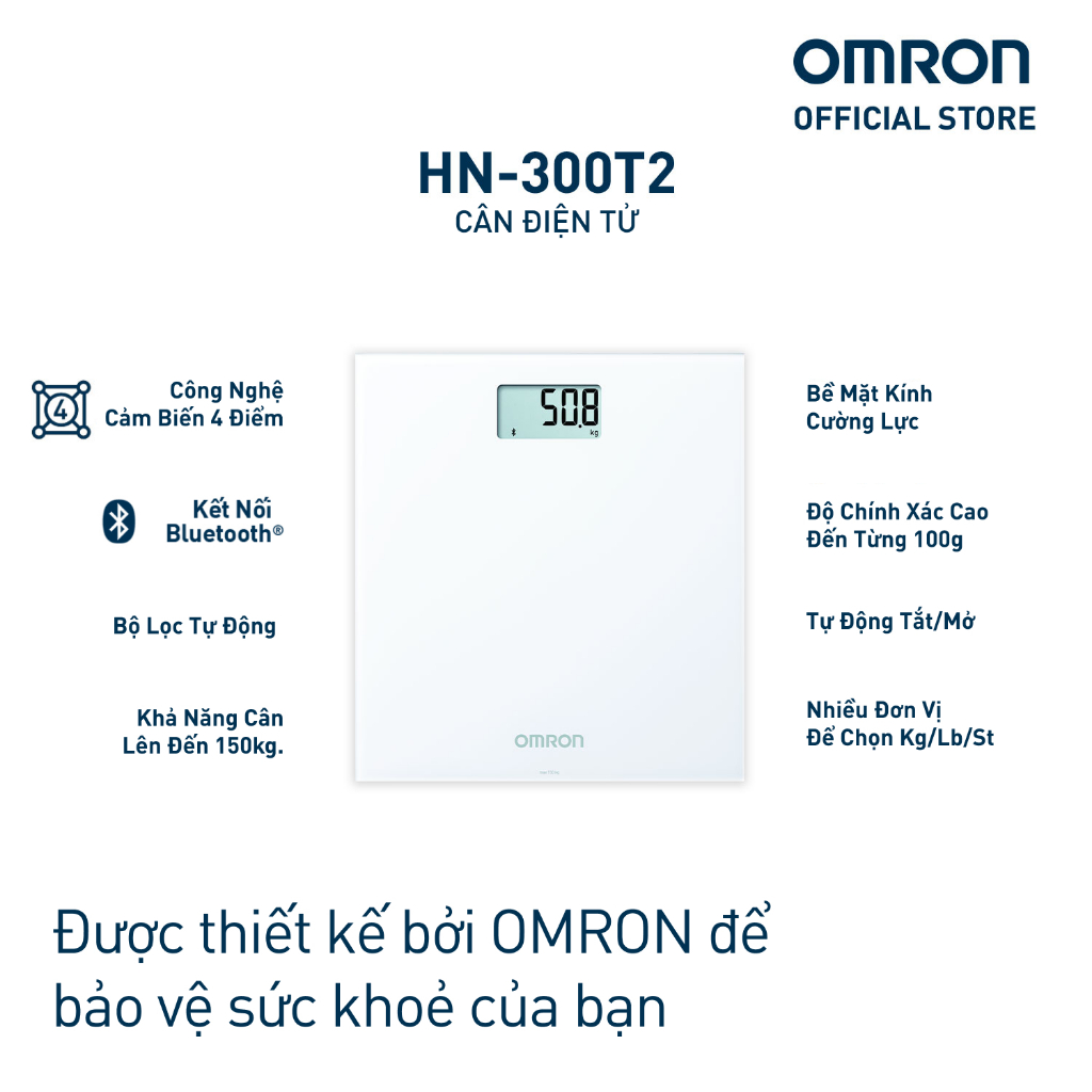 Cân Điện Tử Chỉ Số BMI OMRON HN-300T2 - Kết Nối Điện Thoại - Thương Hiệu Nhật Bản