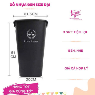 [XODENDAI] - Xô nhựa đen chữ nhỏ đựng hoa, lá, decor nhà cửa, cửa hàng size đại (20x31.5x51cm)