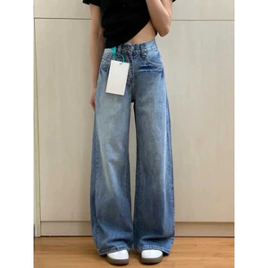 M.H STYLE ORDER quần jean thích hợp mùa hè dây rút lưng cao, quần ống rộng
