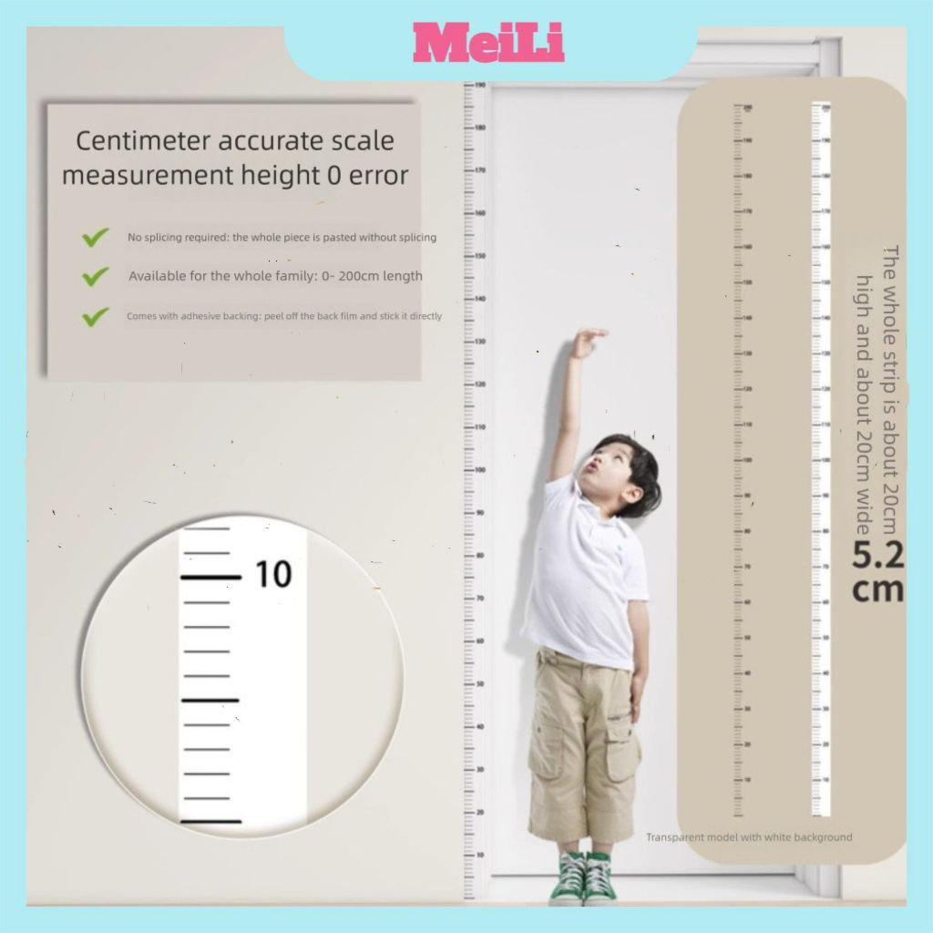Nhãn dán đo chiều cao - Decal thước đo, Biểu đồ tăng trưởng tự dính chiều cao 2M trong suốt có thể tháo rời (tuyển sỉ)