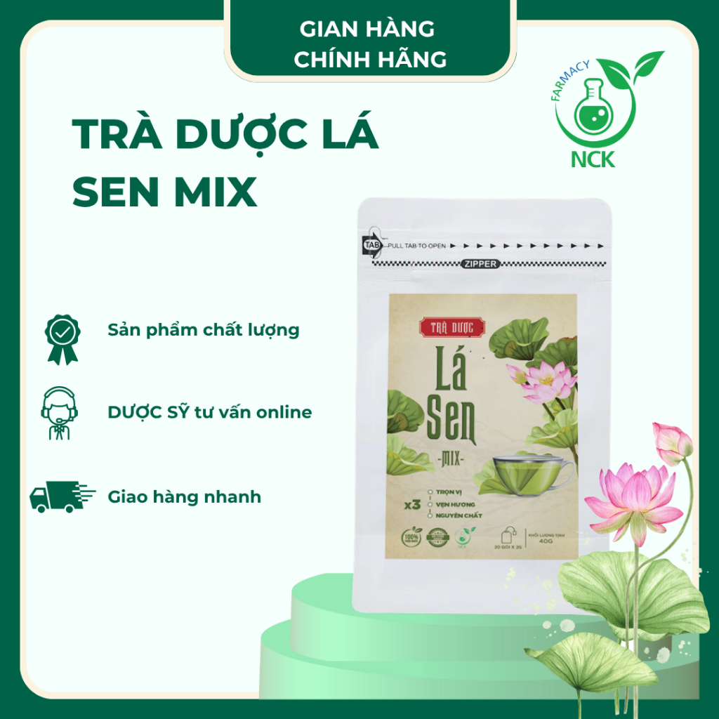 Trà Dược Lá Sen Mix NCK - Thanh Nhiệt, Giải Độc, Giảm Căng Thẳng Stress (20 Gói x2g)