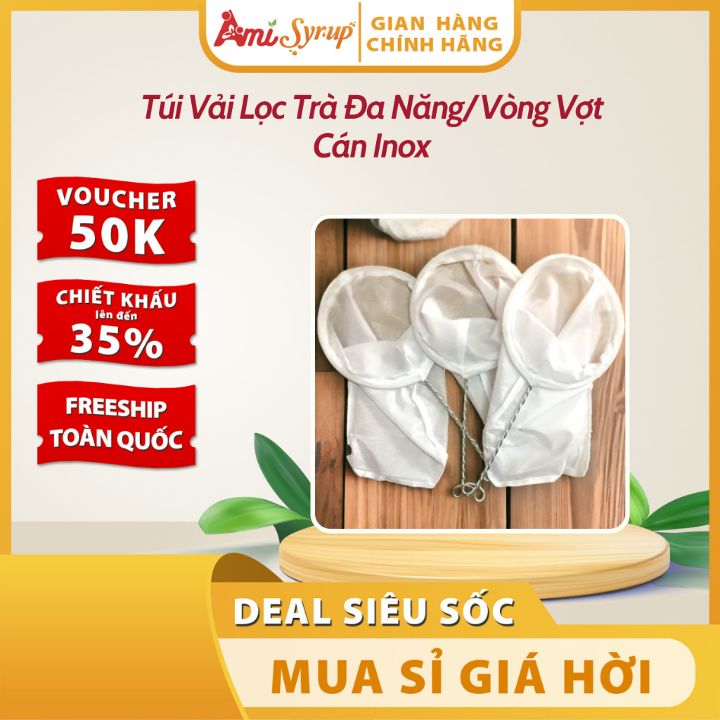 Túi Vải Lọc Trà Đa Năng/ Vòng Vợt Cán Inox - Các Size Nhỏ, Vừa, Lớn (Bền Đẹp, Tiện Dụng)