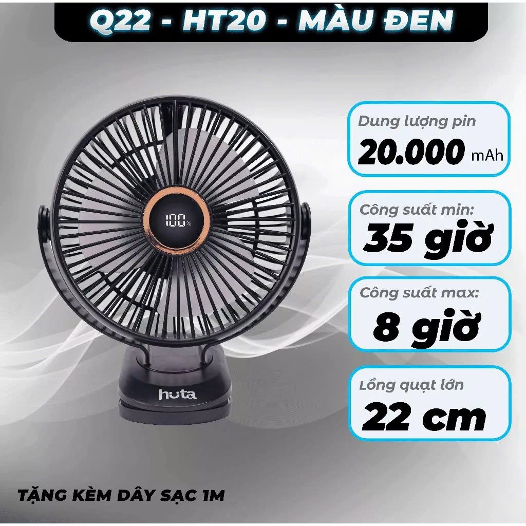 Quạt Tích Điện Kẹp Loại To HUTA Q22: Giải Pháp Mát Mẻ Cho Mùa Hè Này! - Chi tiết 2