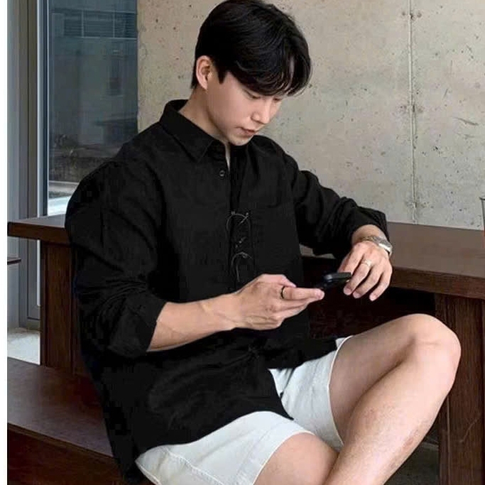 Áo Sơ Mi Nam Đen Đi Biển Dài Tay Đẹp Vải Linen Đũi Mềm Thoáng Mát Nhiều Màu Đen Than Trắng Halley A28
