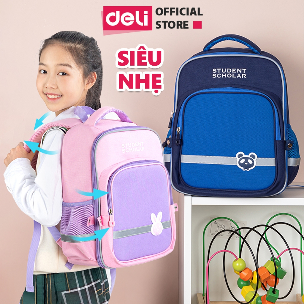 Balo Chống Gù Cao Cấp Deli - Cặp Chống Gù Cho Bé Tiểu Học Chất Bền Nhẹ Chống Thấm Nước Thoải Mái