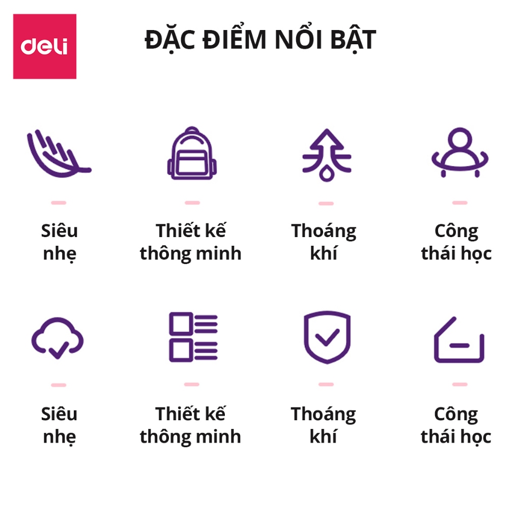 Balo Chống Gù Cao Cấp Deli - Cặp Chống Gù Cho Bé Tiểu Học Chất Bền Nhẹ Chống Thấm Nước Thoải Mái