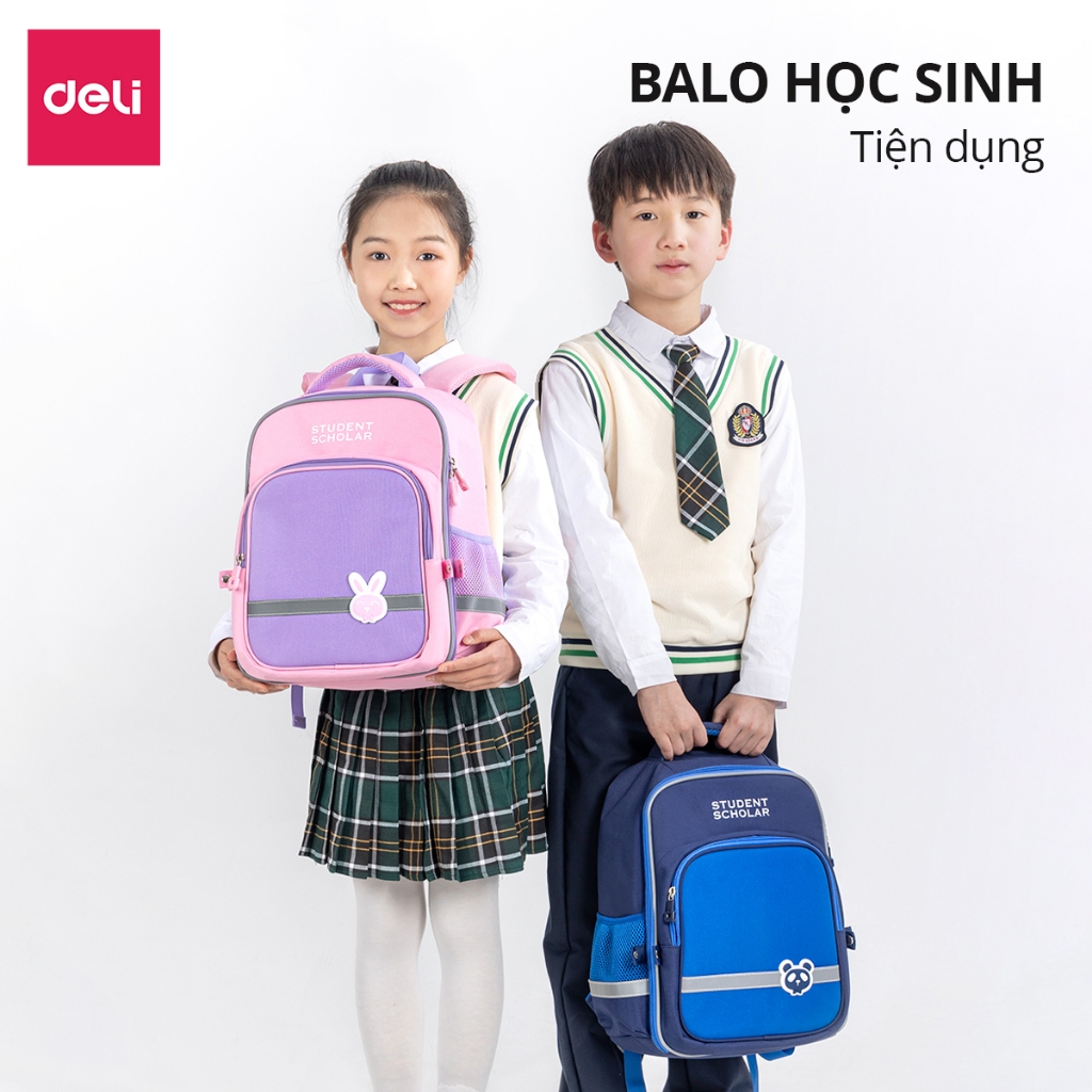 Balo Chống Gù Cao Cấp Deli - Cặp Chống Gù Cho Bé Tiểu Học Chất Bền Nhẹ Chống Thấm Nước Thoải Mái