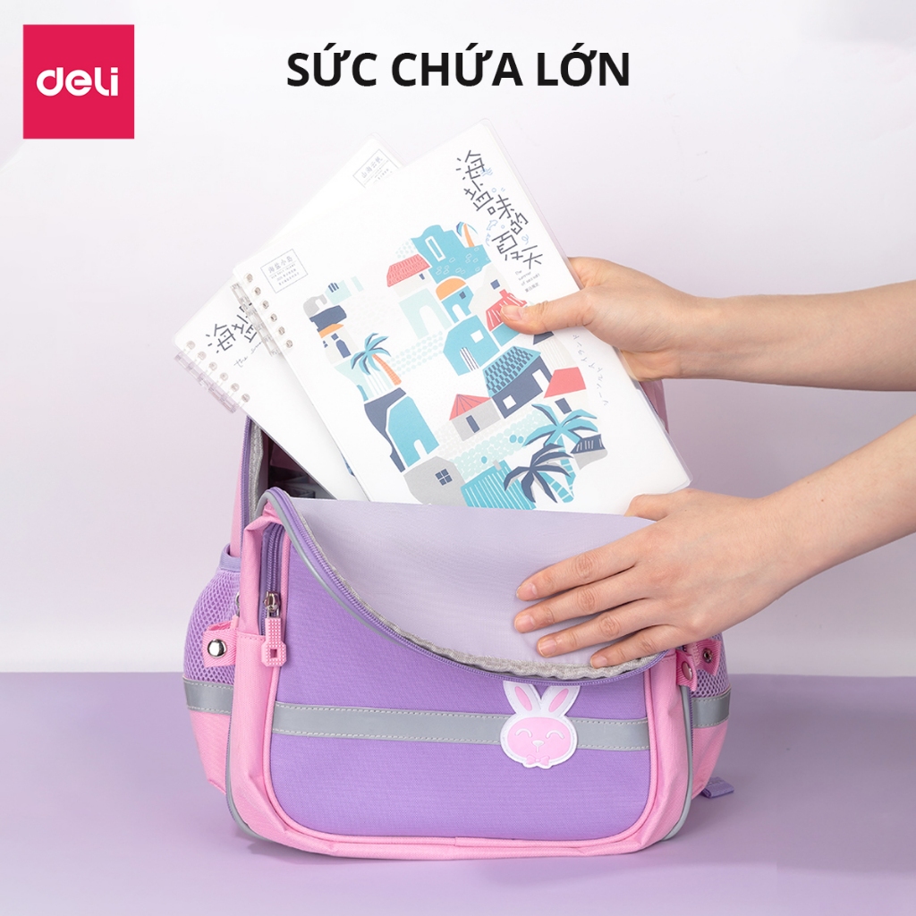 Balo Chống Gù Cao Cấp Deli - Cặp Chống Gù Cho Bé Tiểu Học Chất Bền Nhẹ Chống Thấm Nước Thoải Mái