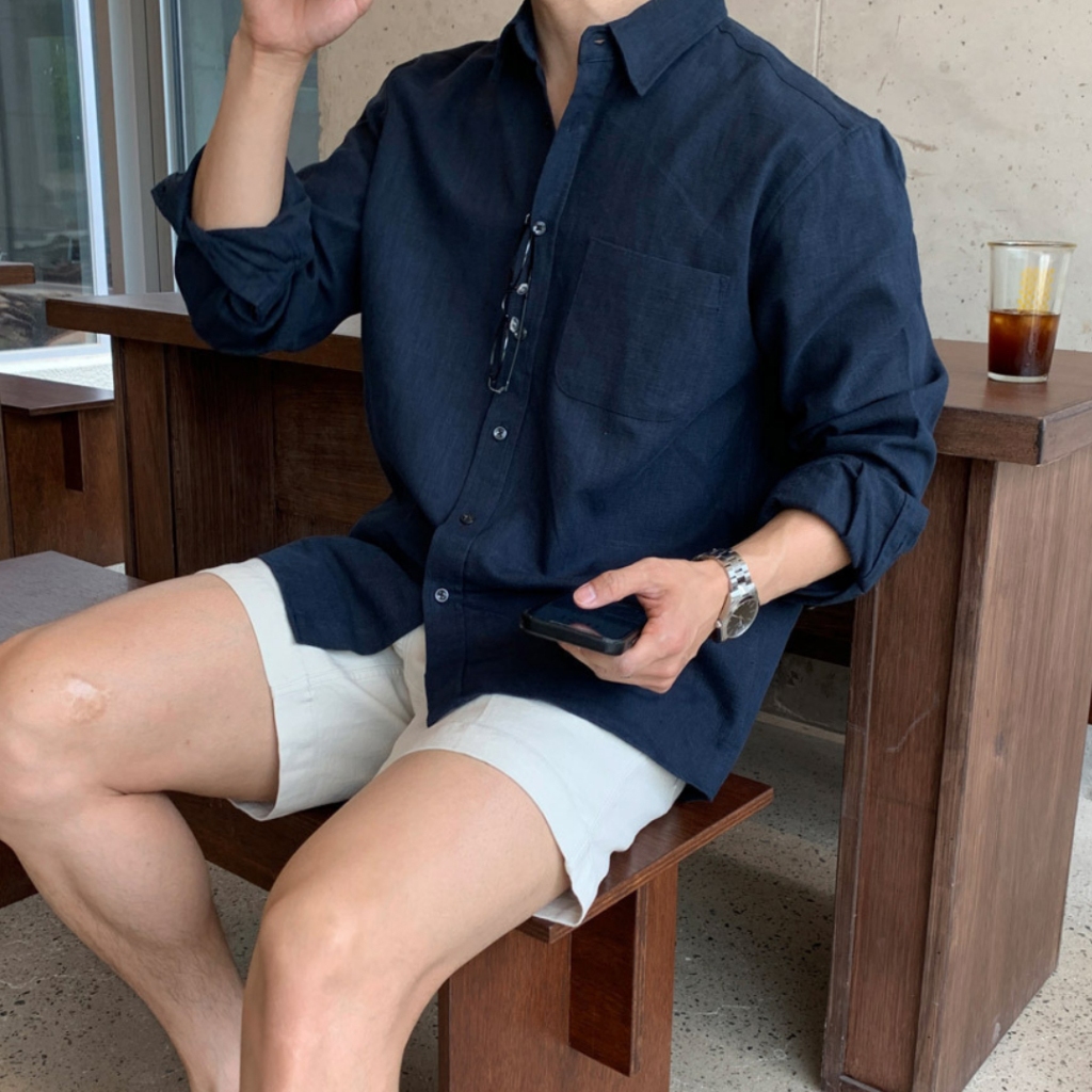 Áo Sơ Mi Xanh Lá Nhạt Cao Cấp Thời Trang Vải Linen Đũi Mềm Mịn Mát Cafe Đi Biển Đẹp Halley A28