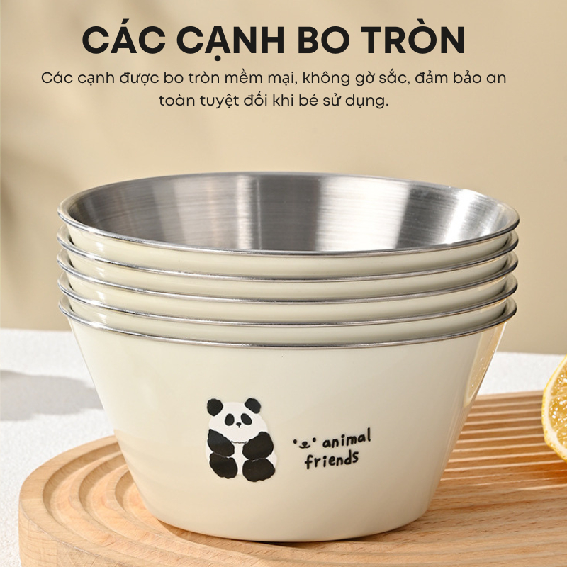 Bộ Bát Ăn Dặm Inox 304 2 Lớp Tháo Rời Kèm Thìa Nĩa Hộp – An Toàn, Chống Nóng, Siêu Bền, Họa Tiết Dễ Thương | 293