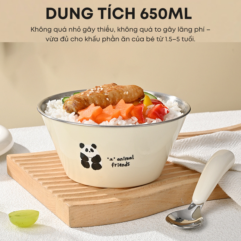 Bộ Bát Ăn Dặm Inox 304 2 Lớp Tháo Rời Kèm Thìa Nĩa Hộp – An Toàn, Chống Nóng, Siêu Bền, Họa Tiết Dễ Thương | 293