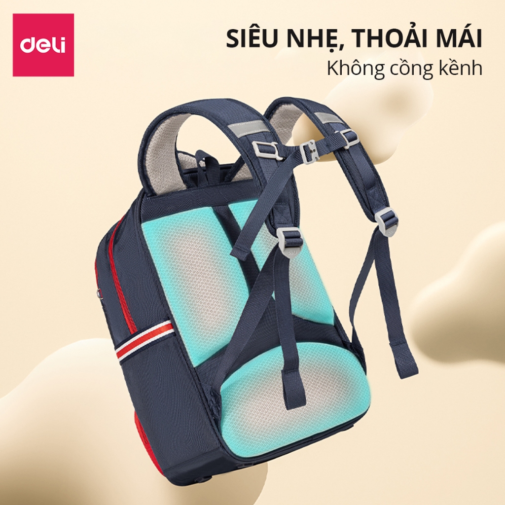 Balo Chống Gù Cao Cấp Deli - Cặp Chống Gù Cho Bé Tiểu Học Chất Bền Nhẹ Chống Thấm Nước Đệm Êm Thoải Mái
