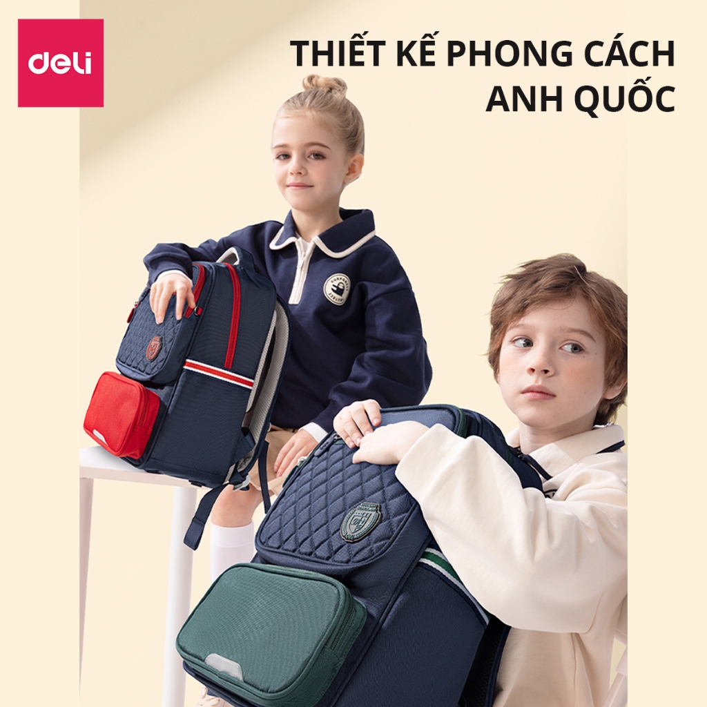 Balo Chống Gù Cao Cấp Deli - Cặp Chống Gù Cho Bé Tiểu Học Chất Bền Nhẹ Chống Thấm Nước Đệm Êm Thoải Mái