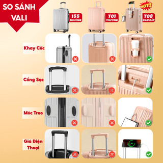 Vali Du Lịch Khóa Kéo Kingsun KS-155/T01/T08 Size 20/24/28 Nhựa ABS+PC Bảo Hành 5 Năm