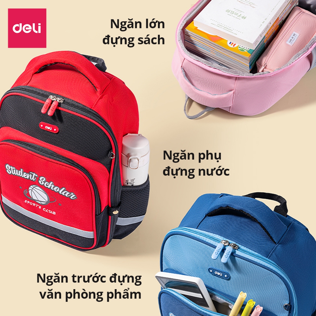 Balo Chống Gù Cao Cấp Deli  Cặp Chống Gù Cho Bé Tiểu Học, Chất Bền, Nhẹ, Chống Thấm Nước Thoải Mái