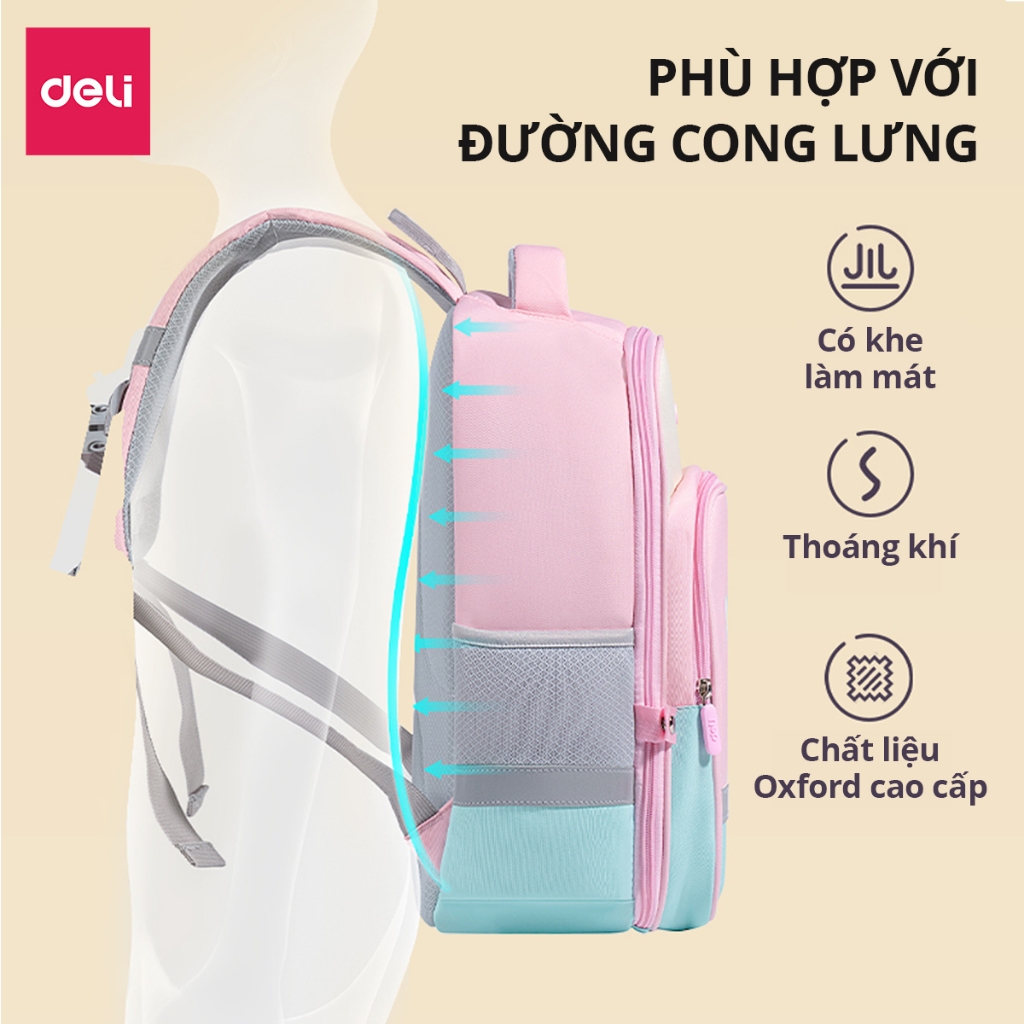 Balo Chống Gù Cao Cấp Deli  Cặp Chống Gù Cho Bé Tiểu Học, Chất Bền, Nhẹ, Chống Thấm Nước Thoải Mái