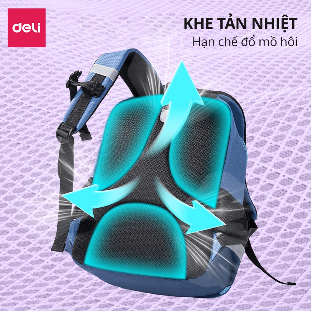 Balo Chống Gù Cao Cấp Deli  Cặp Chống Gù Cho Bé Tiểu Học, Chất Bền, Nhẹ, Chống Thấm Nước Thoải Mái