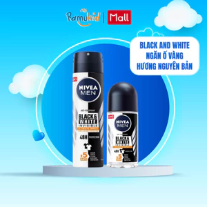 Combo Xịt Và Lăn Khử Mùi NIVEA MEN Black&White Strong Ngăn Vệt Ố Vàng Vượt Trội 150ml/50ml