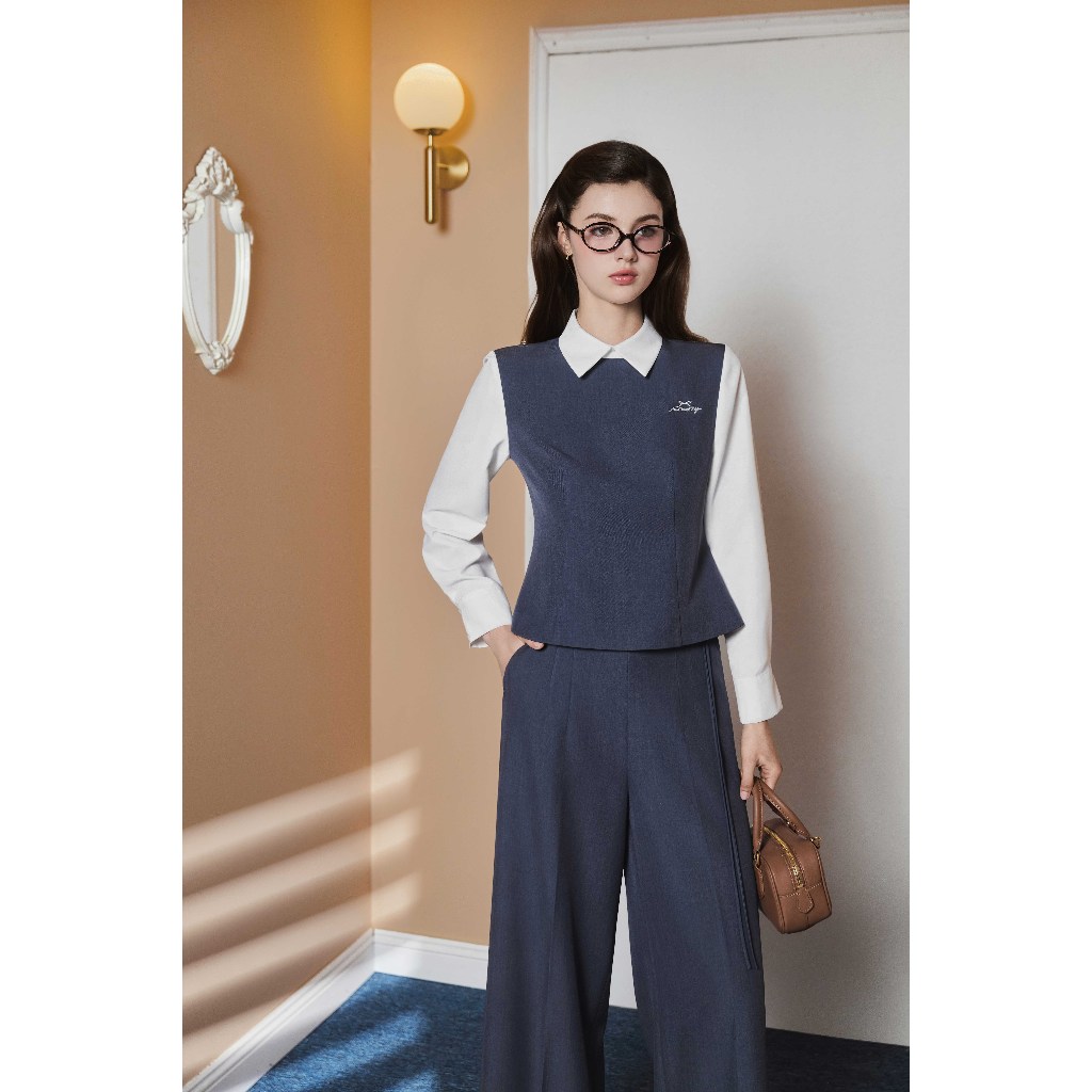 Set đồ công sở áo phối cổ đức 2T18.2505K + quần ống rộng 3P07.2505K – outfit thanh lịch thiết kế JM Dress Design