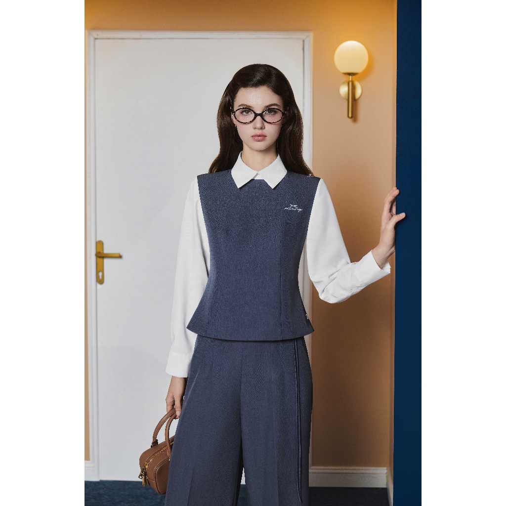 Set đồ công sở áo phối cổ đức 2T18.2505K + quần ống rộng 3P07.2505K – outfit thanh lịch thiết kế JM Dress Design