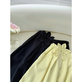 Chân váy lửng xòe đính hoa mùa hè 2 lớp ngang gối váy chữ A xếp ly phồng tự nhiên