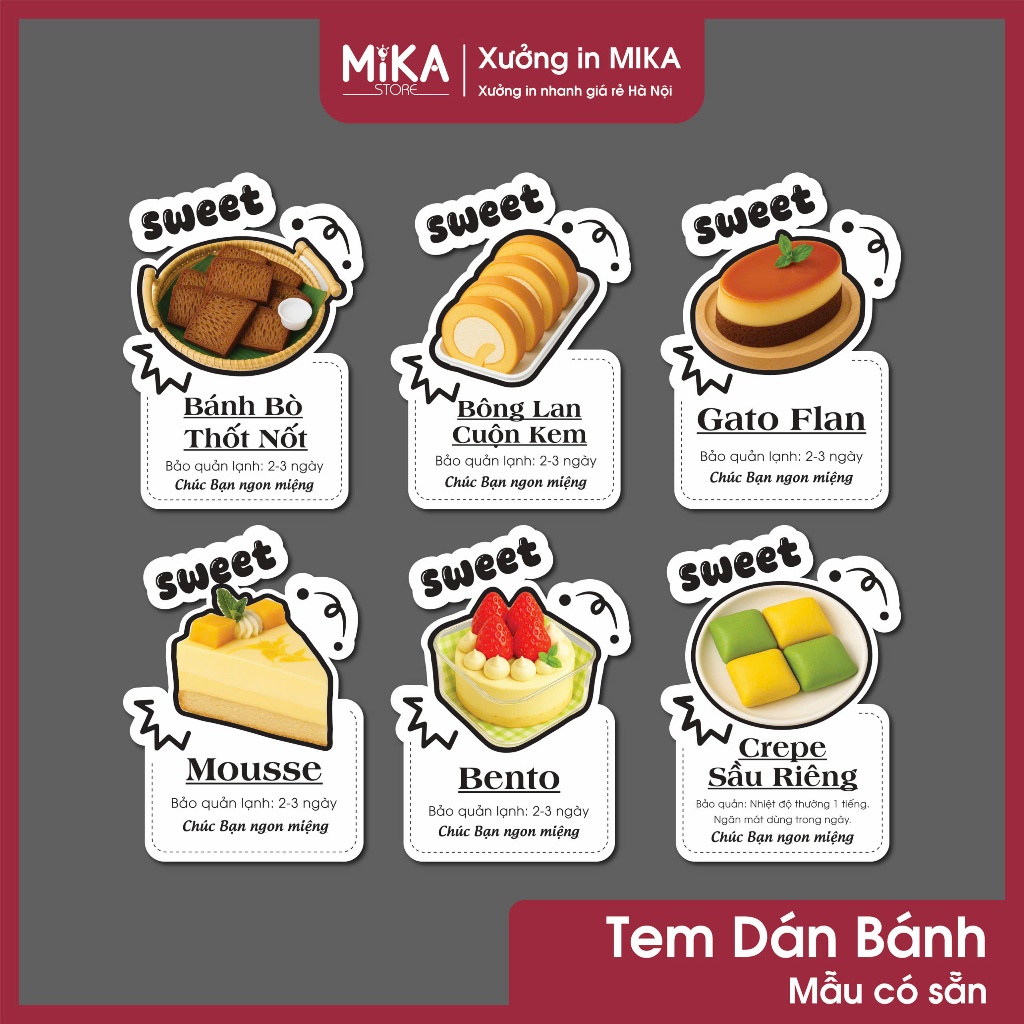 [ Sẵn ] Tem dán bánh, tem dán hộp bánh, tem tiramisu, tem sukem, tem ...