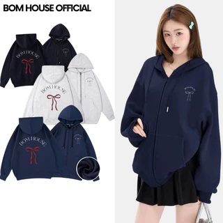 Áo Khoác Nỉ Hoodie Zip BOM HOUSE Nơ 01 Có 2 Túi Trong Form Rộng Nam Nữ Unisex