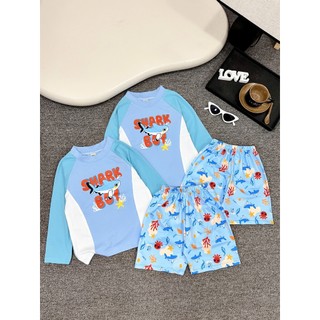 Đồ bơi bé trai bé gái họa tiết cá mập xinh xắn,đồ bơi kèm chân váy rời bé gái size 12-40kg BK50