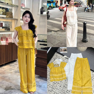 Sét áo thô đũi cánh tiên phối ren + quần xuông cao cấp #83695