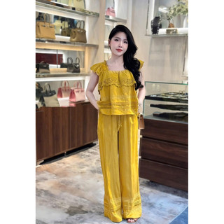Sét áo thô đũi cánh tiên phối ren + quần xuông cao cấp #83695