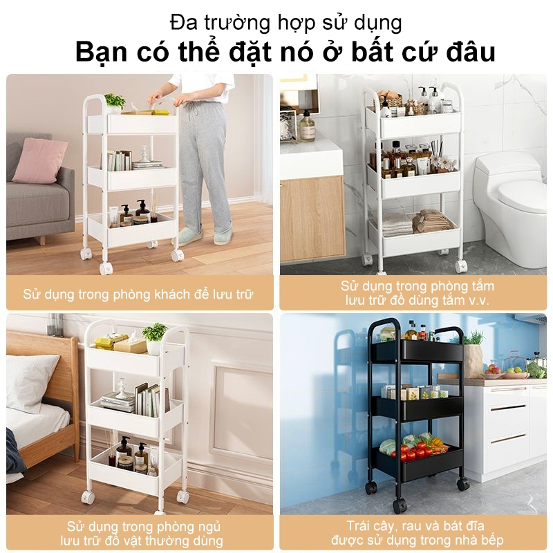 [100% Sắt] Xe Đẩy Spa Đa Năng Xe Kệ sắt Vật liệu thép carbon Có Bánh Xe đẩy đựng đồ