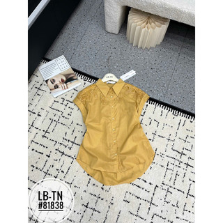 Áo sơ mi thô cổ đức tay hến dúm eo vai đáp ren #81838