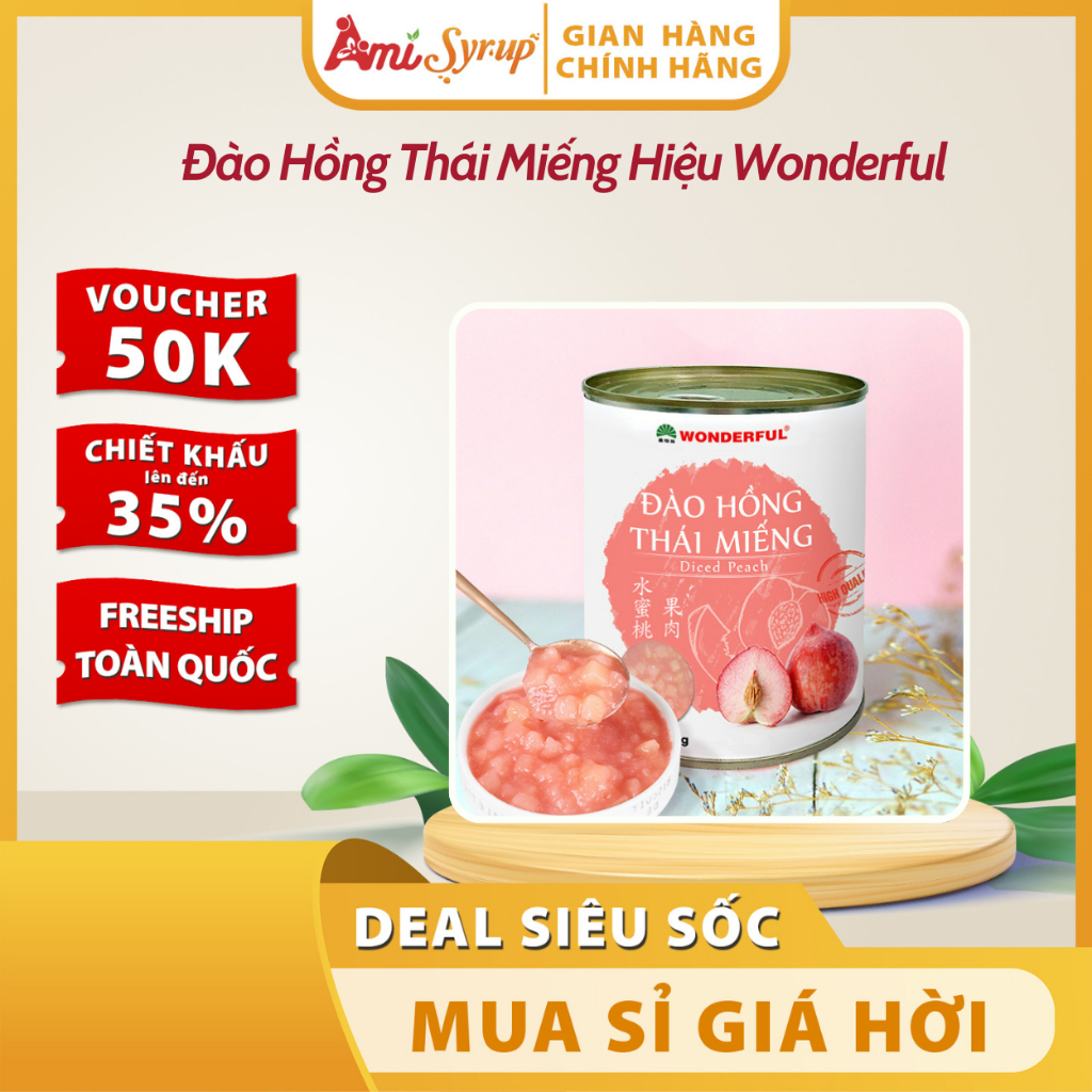 Đào Hồng Thái Miếng Hiệu Wonderful Đóng Hộp 850g - Vị Ngọt Tự Nhiên