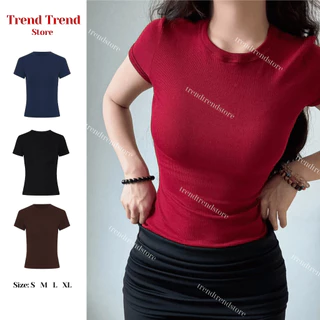 [COMBO GIÁ RẺ] Áo Cổ Tròn Baby Tee Ôm Body Nữ Tay Ngắn Chất Tăm Lạnh Co Giãn Mềm Mịn_TrendTrend Store