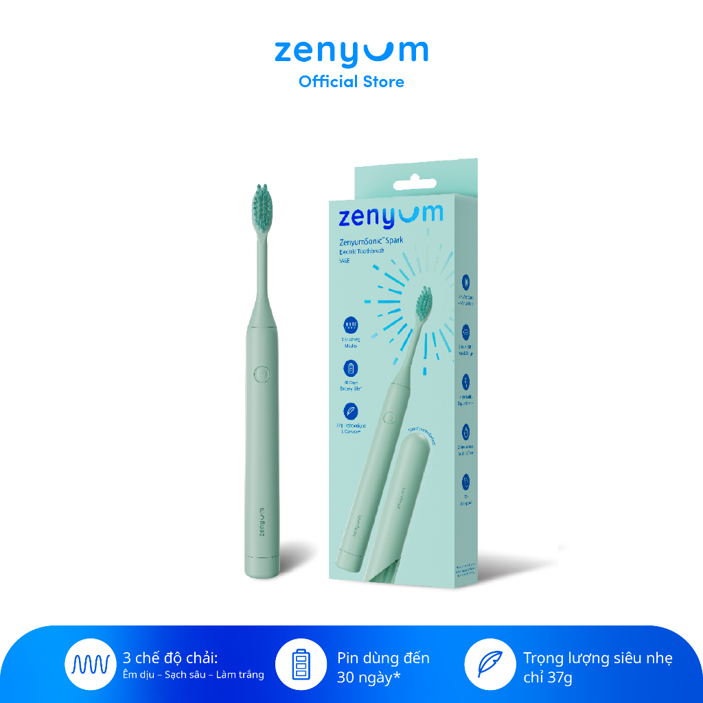 Bàn chải điện ZenyumSonic™ Spark - Nhỏ Gọn 37g, Kèm Hộp Đựng Du Lịch, Sạc nhanh 2h